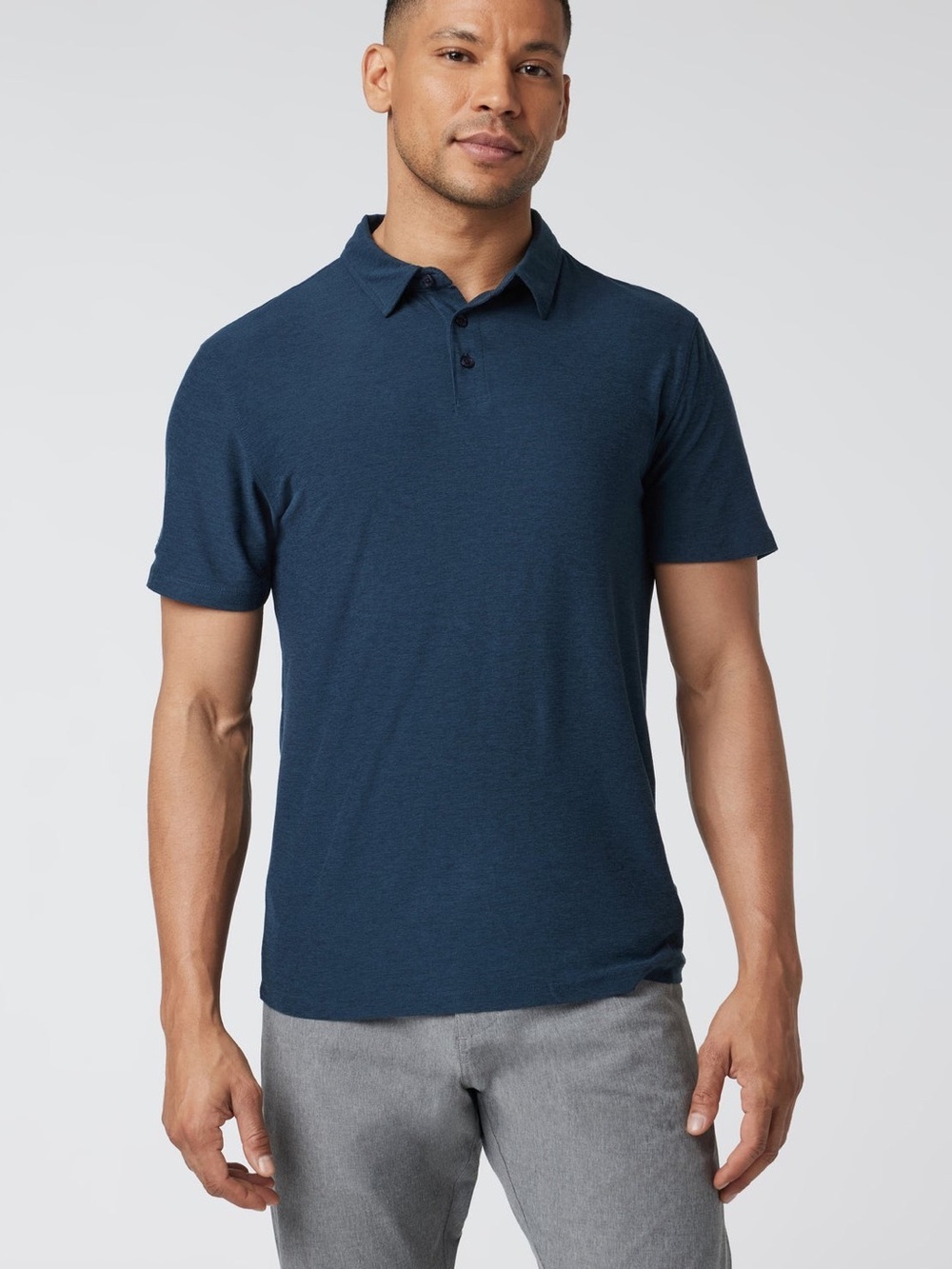 Vuori Strato Tech Polo Short Sleeve Navy Blue Heather Performance Activewear